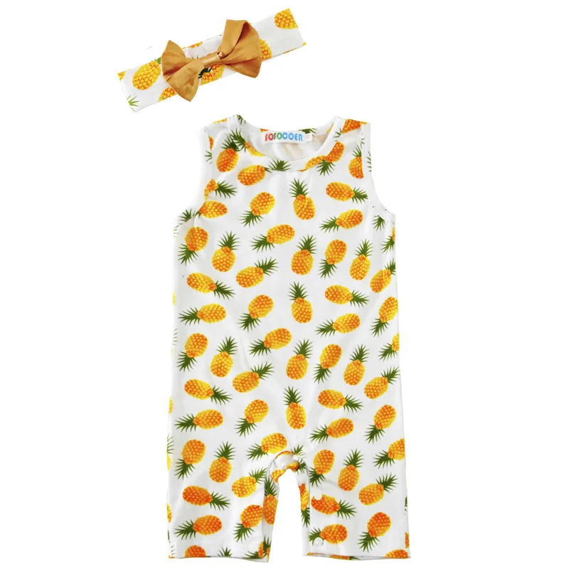 Summer Pineapple Baby Girl Romper+headband 2pcs Newborn Clothes 2017