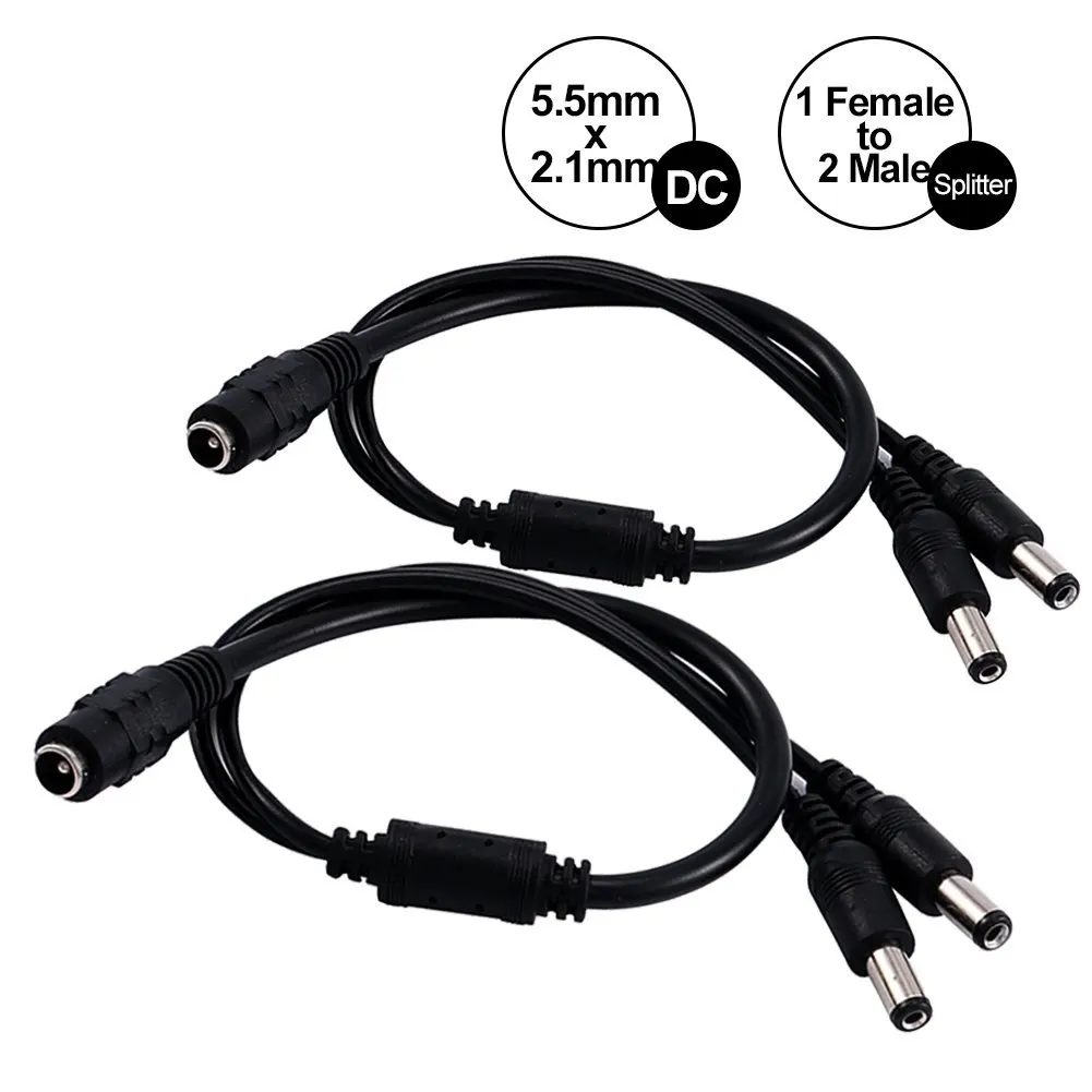 1 Female to 2 male Power Splitter Cable for 5.5mm x 2.1mm Jack CCTV 2 Pcs