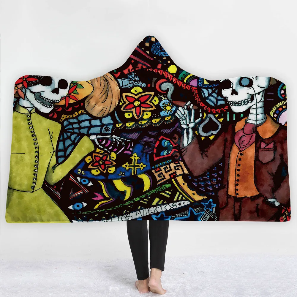 Warm, thick and personal halloween decorate gift christmas double layer blanket skull hat