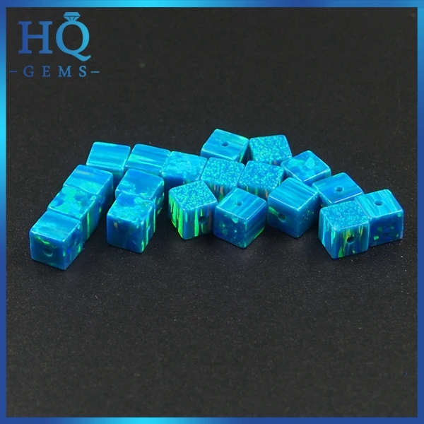 WHOLESALE SKY BLUE SYNTHETIC LAB CREATED OPAL CUBE SHAPE BEADS VARIOUS SIZES 