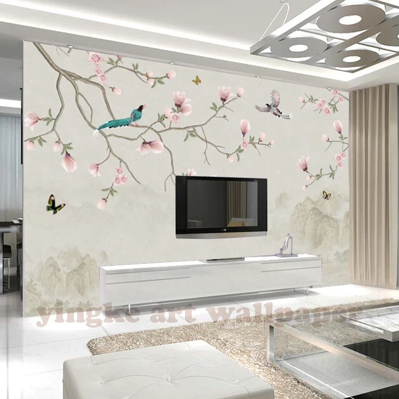 カスタム油絵花中国スタイル 3d レトロ花鳥テレビの背景の装飾壁紙 Buy 壁紙テレビ 3d デザインの壁紙 美しいローズ花の壁紙 Product On Alibaba Com