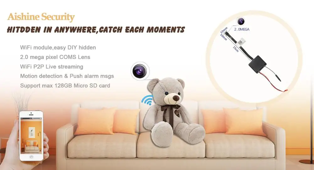 Spy Teddy Bear Hidden Camera Module Mini Hidden Camera 1080P HD Wireless IP CCTV CamCorder