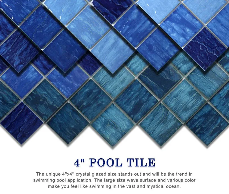 4'' Square Dark Blue Decorative Porcelain Mosaic Tile For Swimming Pool