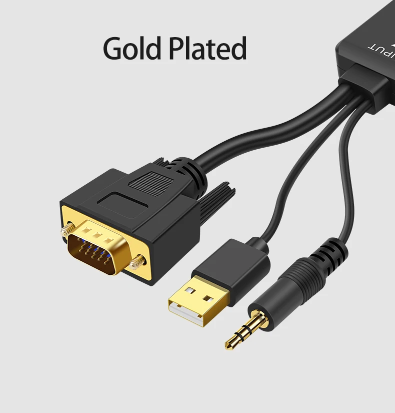 High Speed 9 Pin Vga Cable To Hdmi With Usb3.0 Power 3.5mm Audio Jack