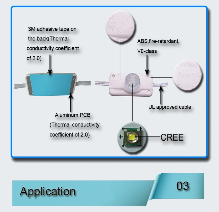 5 years warranty UL CE ROHS 12v 200lm 3W high power injection led modules for double side light box