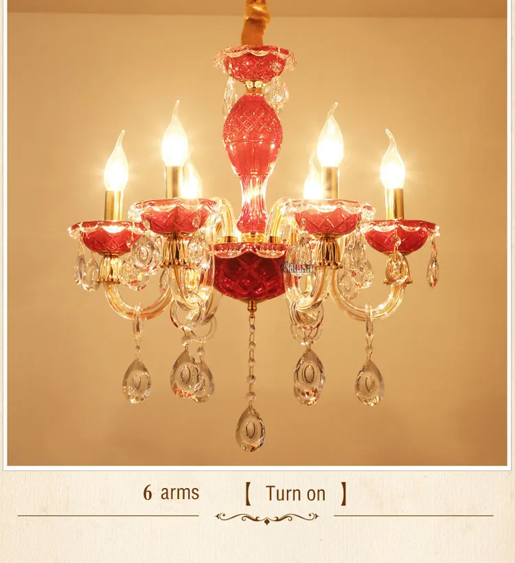 European red glass candle crystal chandelier for romantic bar living room restaurant bedroom wedding room