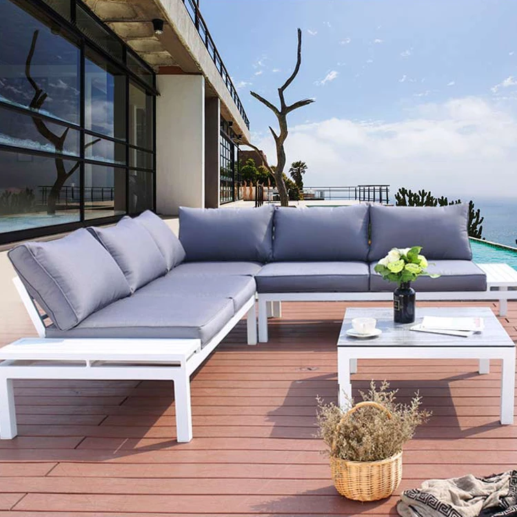 Modern Lounge Sleeper Plastic Wood Sectional Furniture Outdoor Sofa Set