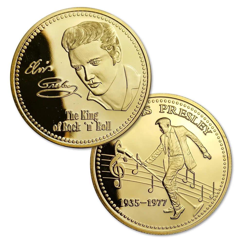 1935-1977 Elvis Presley Gold Plated Coin The King Of Rock Music with Capsule