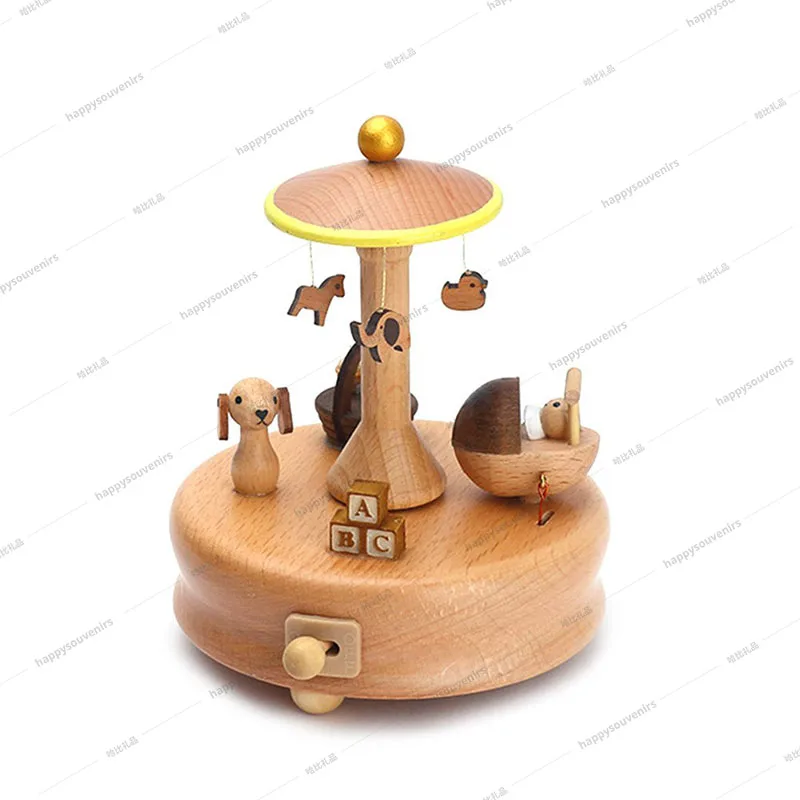 Romantic 3D Crystal Ball Music Box Ferris Wheel Luminous Rotating Wood Base Musical Box with LED Light