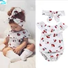 HFS3007R Newborn baby Cherry Lotus Leaf Tie Romper Clothes For Baby girl