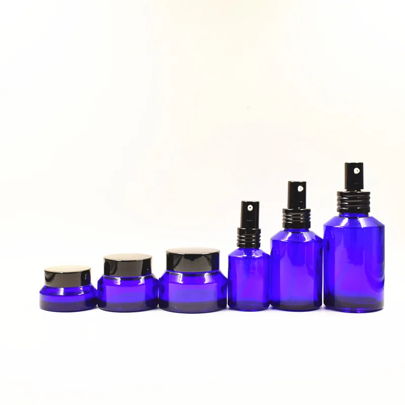 New 15ml 30ml 50ml 60ml 100ml Blue Color Glass Bottle Set For Cosmetics - Buy Blue Bottle,Blue ...