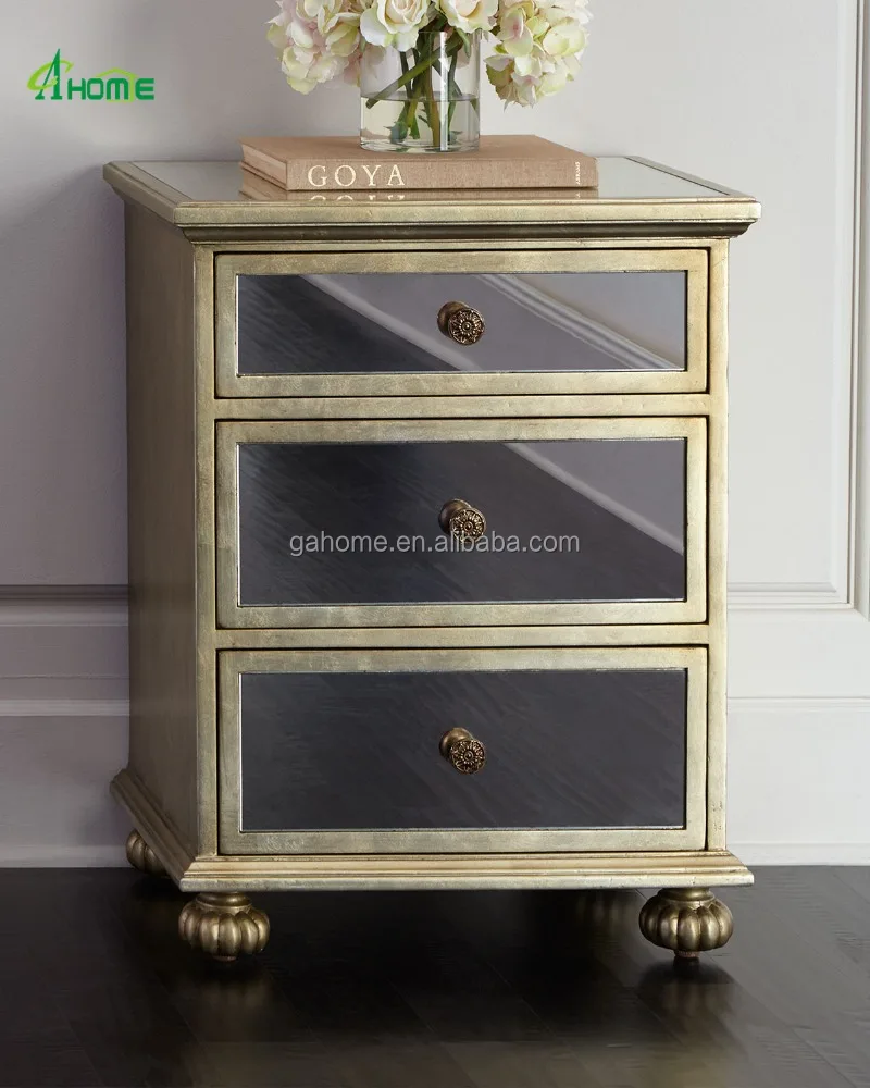 Rita Mirrored 3 Drawer Accent Chest Bedside Table Nightstand In