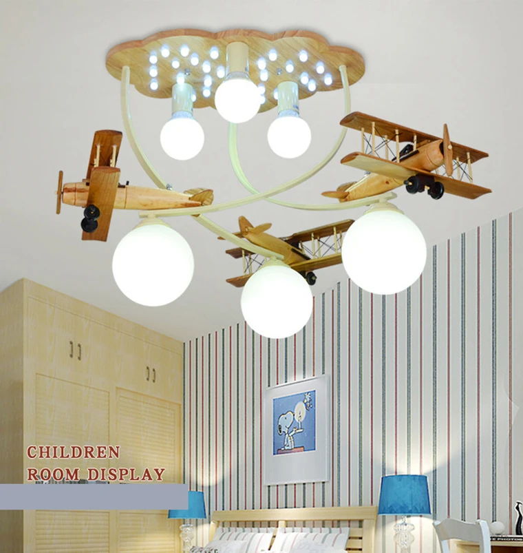 Creative wood plane lights Christmas gift European children's bedroom ceiling lamps boys room lights kindergarten led lighting