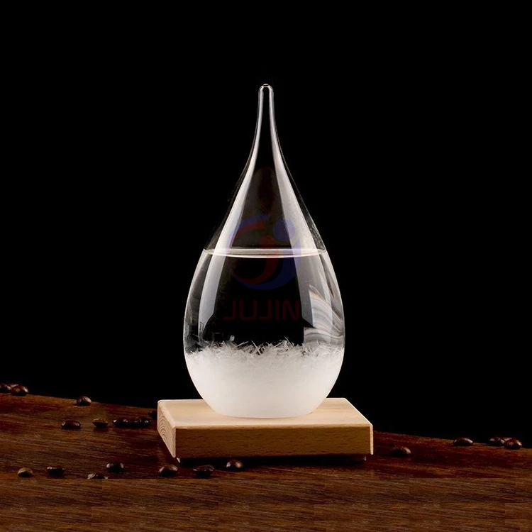 Promotional T Teardrop Storm Glass Wooden Base Storm Glass Weather Forecast Bottle Buy