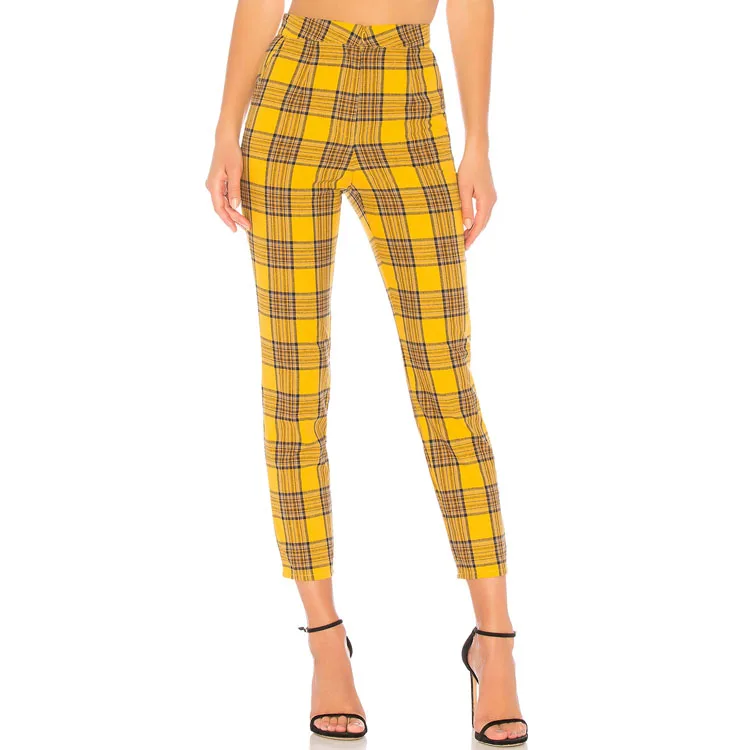 womens yellow plaid pants