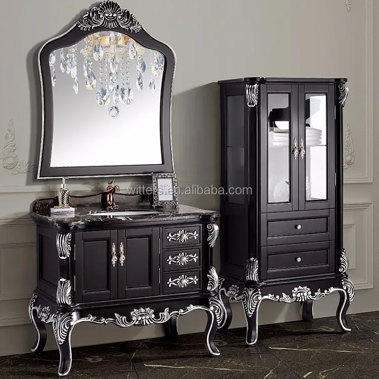 Traditional Solid Wood Espresso Bathroom Vanity,Refinish Black Distressed Bathroom Furniture