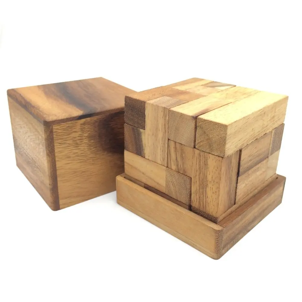 2.5 Wooden Pyramid Shape Brain Teaser 3D Puzzle Maple Brown