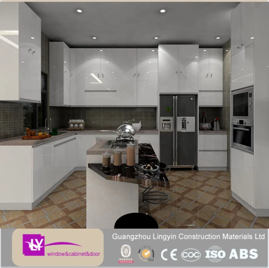 Modular Alto Brillo Blanco Laca Diseño Listo Gabinete De Cocina Con