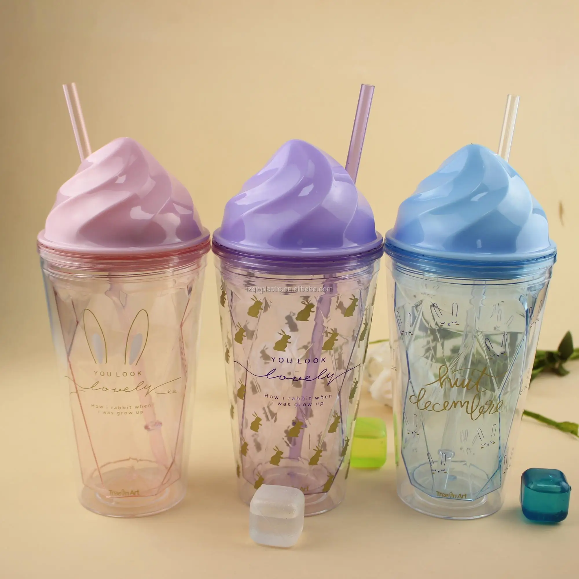 Wholesale Coloful Shiny Reusable Plastic Ice Cream Cup With Dome Lid