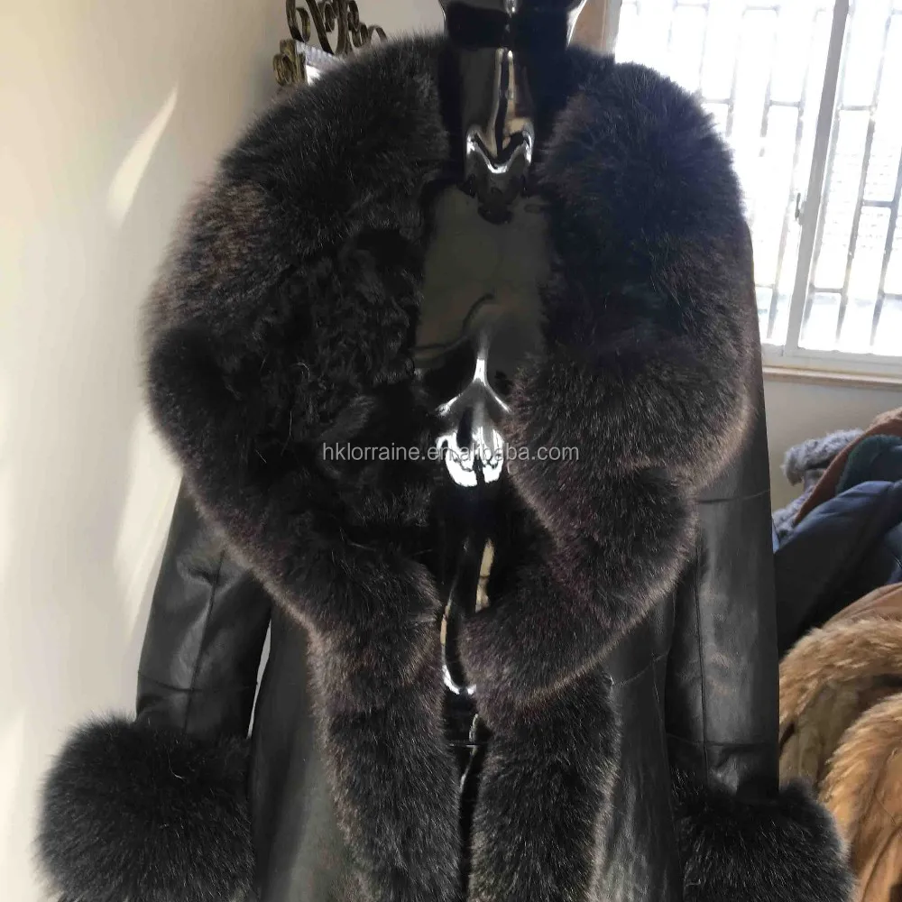 Women Coat Sheep Real Leather Lamb Wool Fur Parkas Stand Collar Short