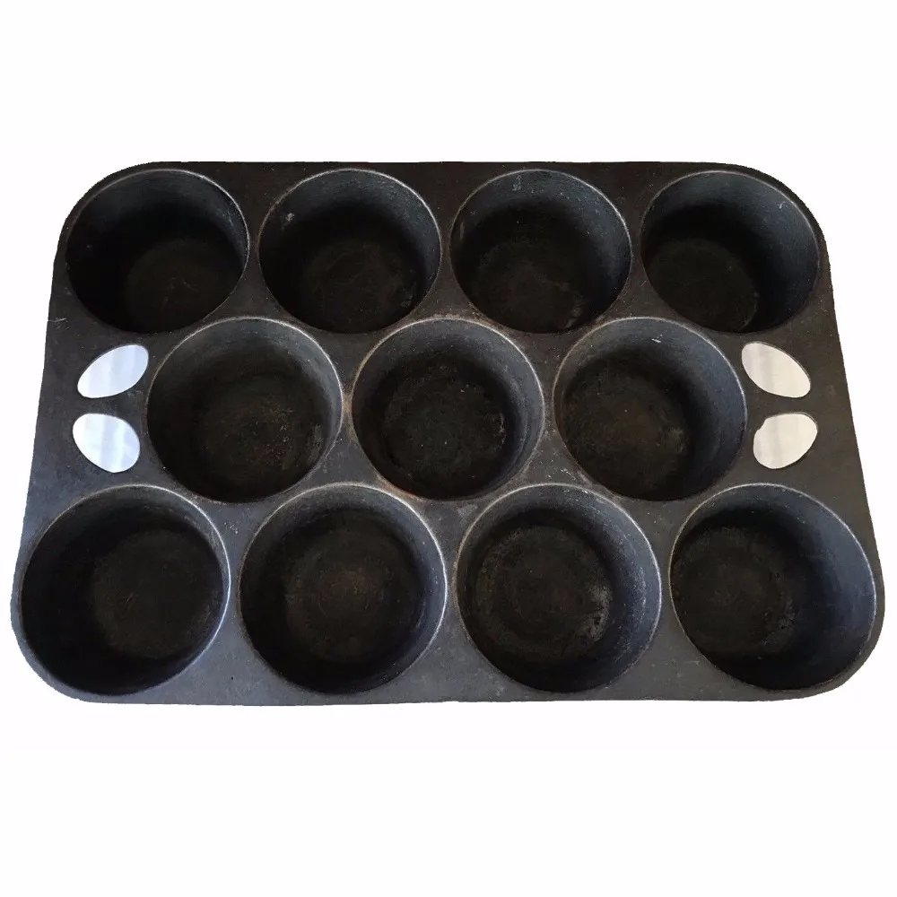 Unmarked Antique Cast Iron Muffin Popover 11 Cup Muffin Pans 11x7.5