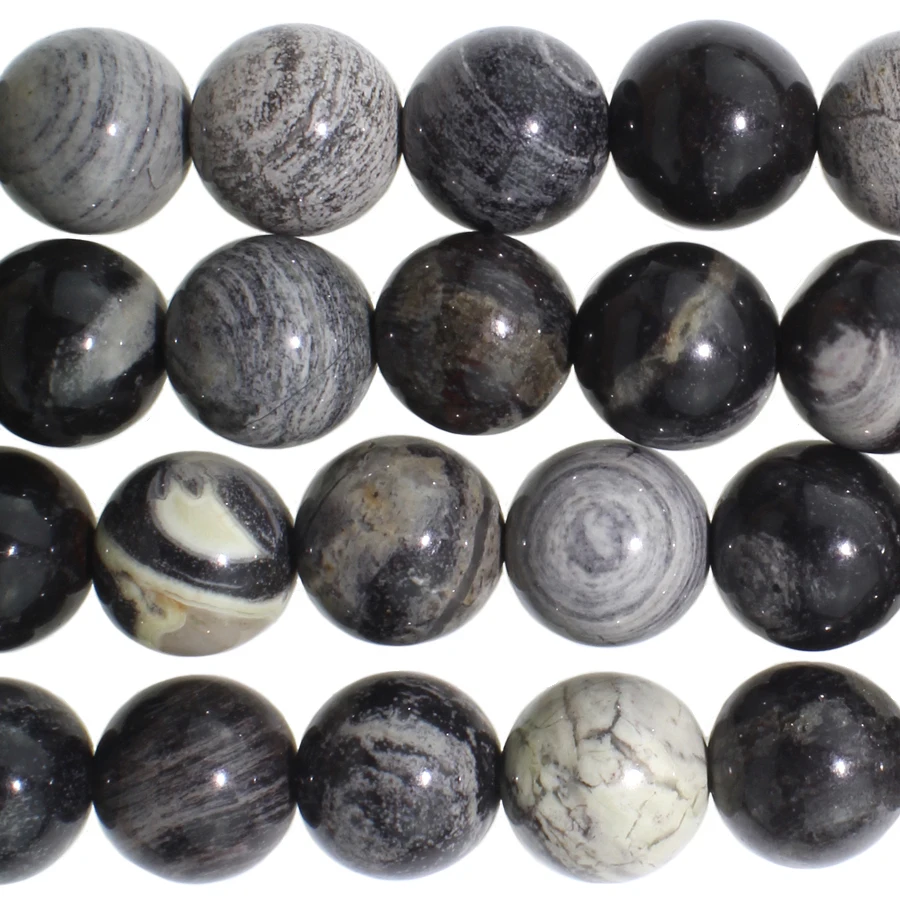 Precious Stones Black Silver Leaf Jasper Round Buy Jasper Round Beads Jasper Stone Beads Product On Alibaba Com