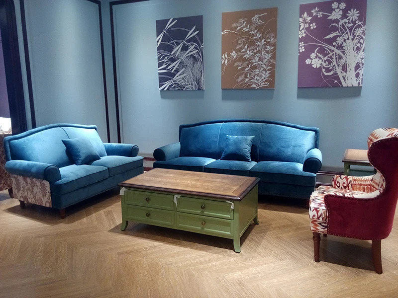 dark blue colors fabric sofa set