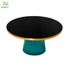 Famous designer colorful tempered glass brass copper bell side coffee table