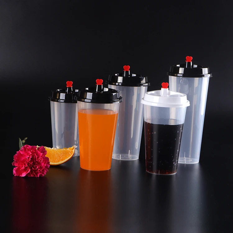 16oz Reusable U Shape Clear Plastic Bubble Tea/Juice/Coffee Cup with Lid