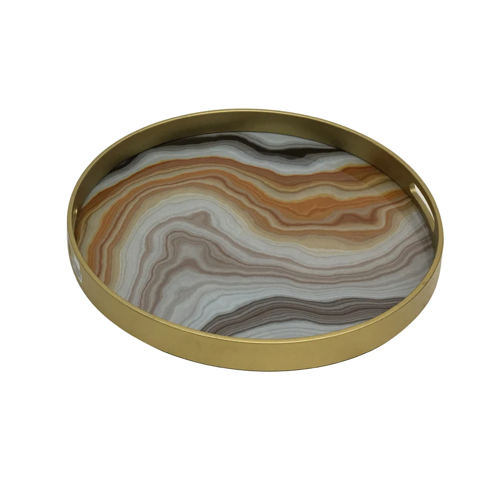 Full Colour Printing Round Luxury Serving Tray Gold Color Uv Printing