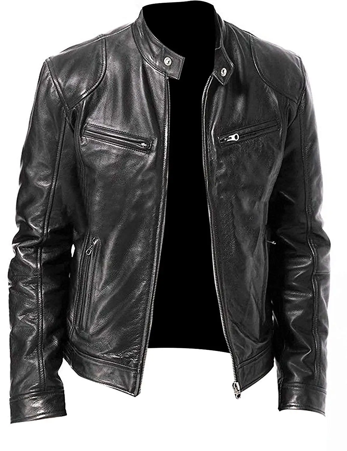 Fashion/_First Vintage Retro Mens Cafe Racer Distressed Black Antique Biker Leather Jacket