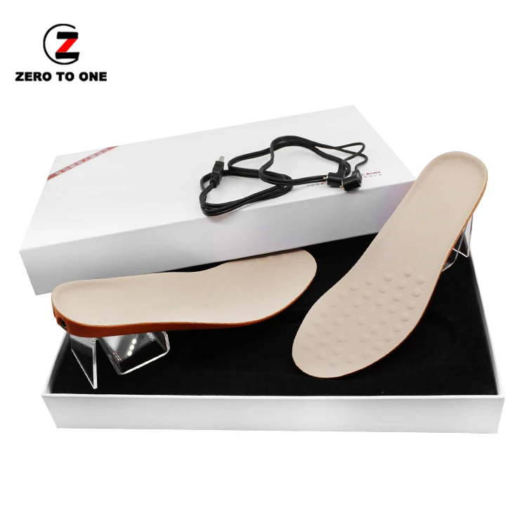 Antibacterial Anti Odor Shoe Insole Battery Powered Leather Insole Electric Thermal Rechargeable