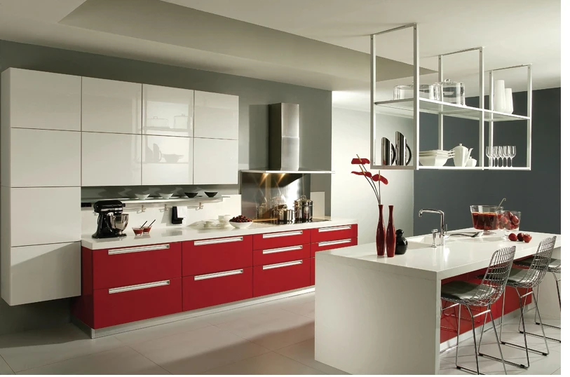 White&red Modern Kitchen Cabinet Designs,Roller Shutter For Kitchen