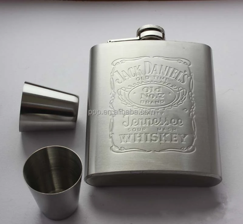 6oz Embossed Mini Flask Set With Funnel And Cups Gift Box Packing Hip
