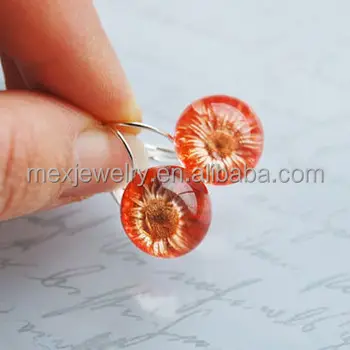 Mini Pressed Flower Earrings Real Crystal Clear Resin Ball Mini Pressed Flower Earrings Real