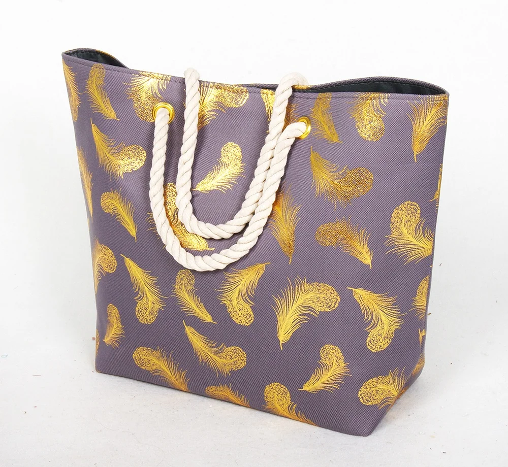 gold beach bag with zip