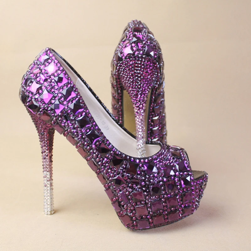New Purple Crystal Rhinestone Bride Shoes High Heel ...