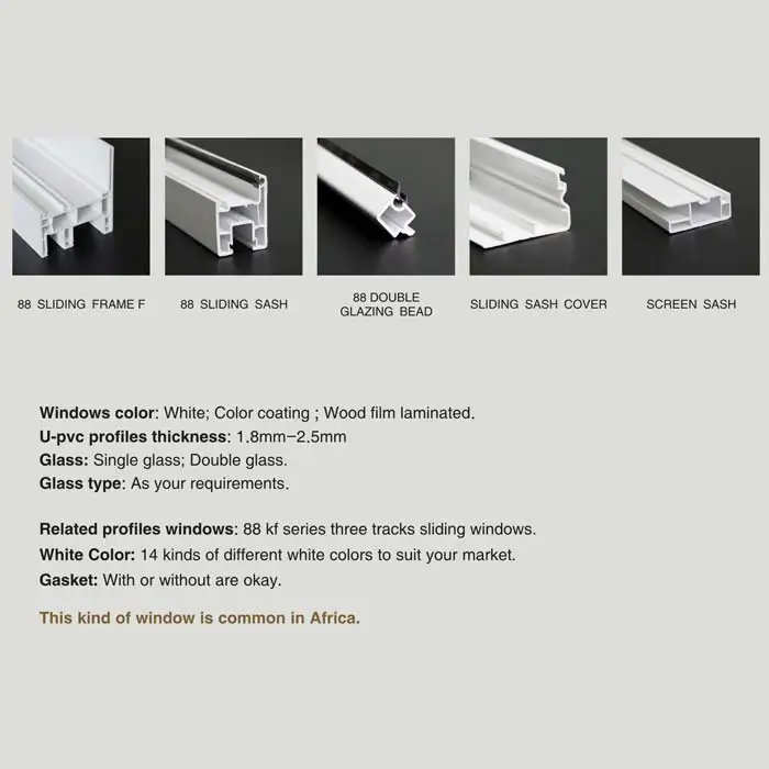 horizontal sliding glass upvc frame window with high quality