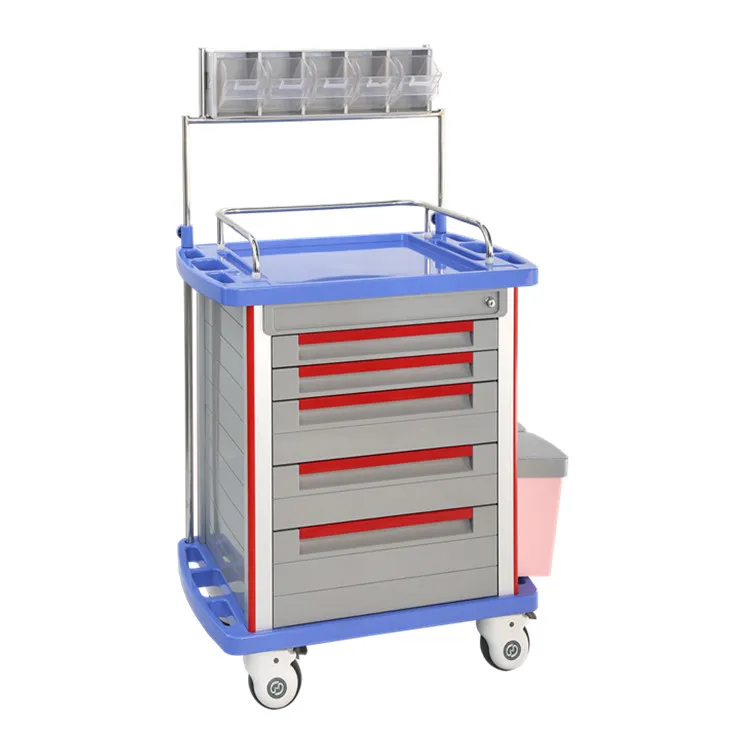 Mobile medical emergency ambulance crash trolley cart in hospital