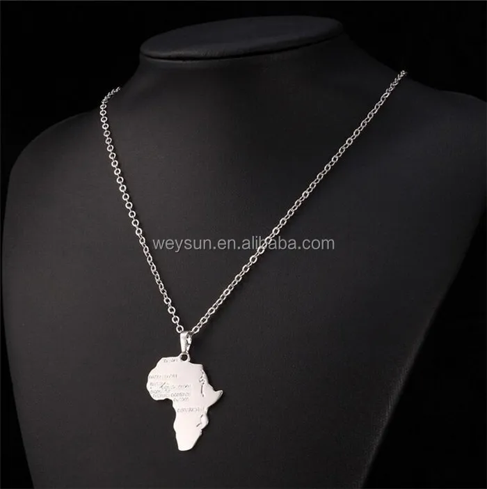 Africa Map Pendant Necklace Women Girl Silvergold Plated Jewelry Men