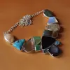 Blue Turquoise, Emerald, Green Onyx, Black Onyx, Druzy, Jasper Necklace plated 925 Sterling Silver 76 Gms 18-20 Inches