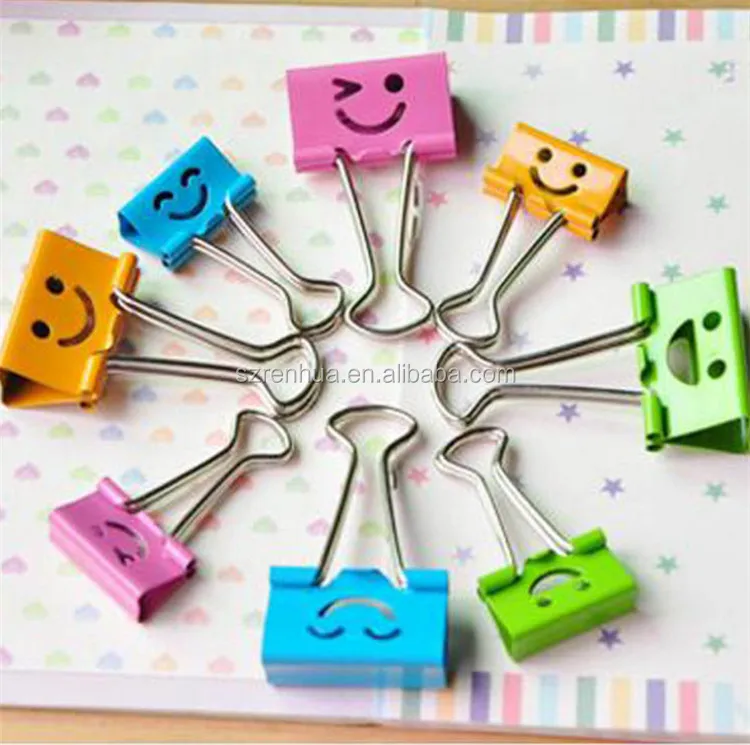 40Pcs Cute Smile Metal Binder Clips For Home Office School File Paper Organizer 
