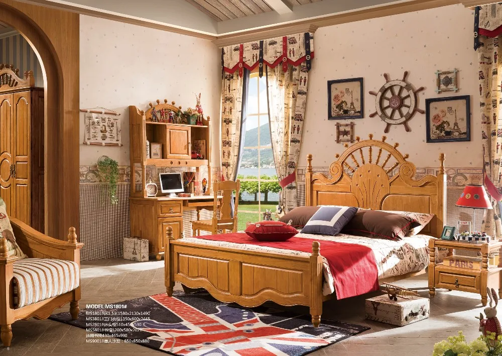 American Country Style Natural Wood Bedroom Sets Environmental Painting   HTB19816OXXXXXa.apXXq6xXFXXX4 