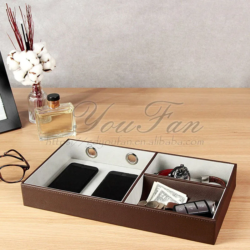 Multi Valet Tray Leather Desk Dresser Organizer Catchall Tray Valet