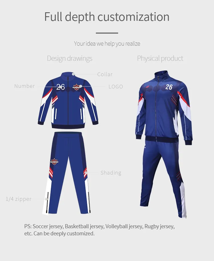 Design Your Own Long Zipper Jogging Suit Sublimation Navy Blue And ...