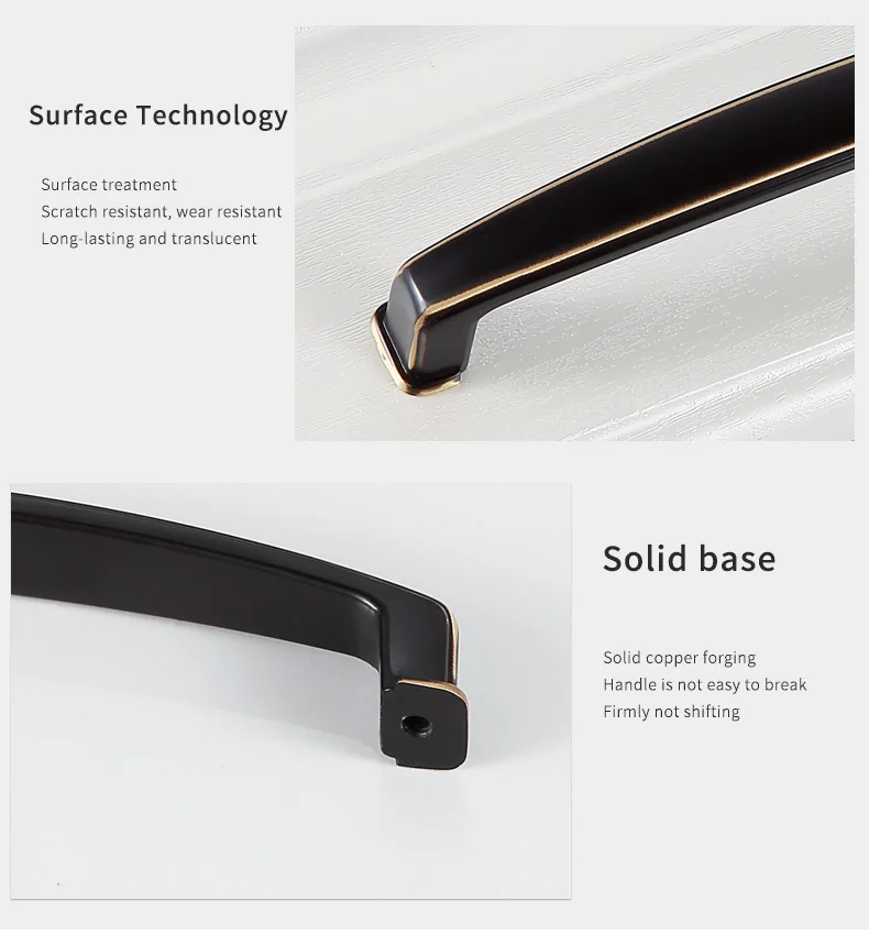 Pure Copper Black Color Kitchen Cabinet Door Drawer Handle Dressing Table Handle Wardrobe Furniture Door Handle