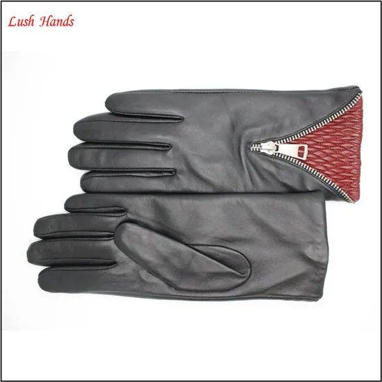 women fashion new style popular leather glove with zipper
