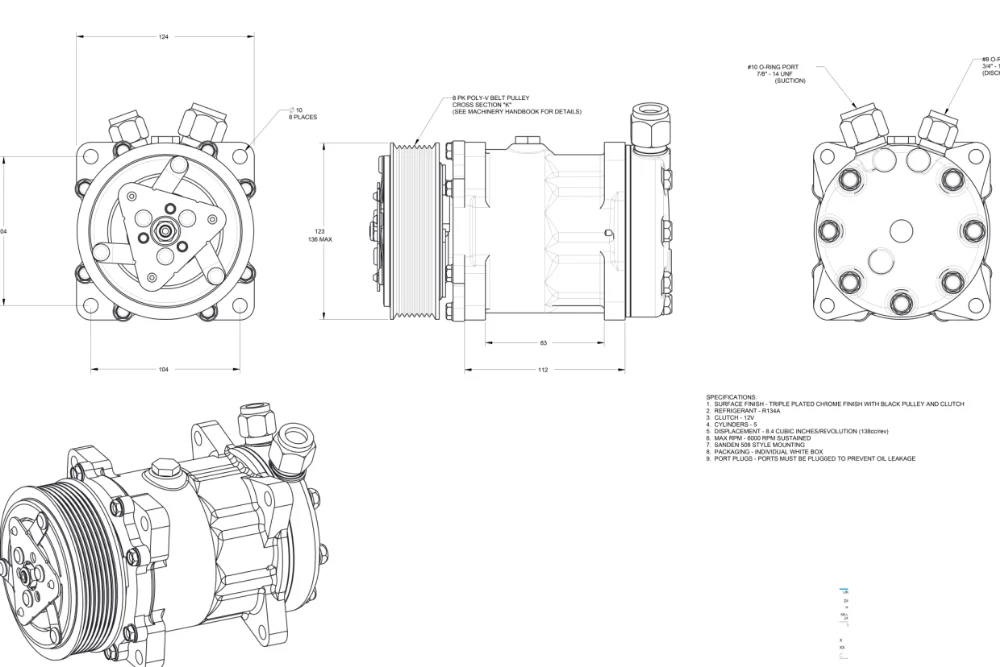 Sanden 508 Compressor R134a Compressor Car Air Conditioner Compressor