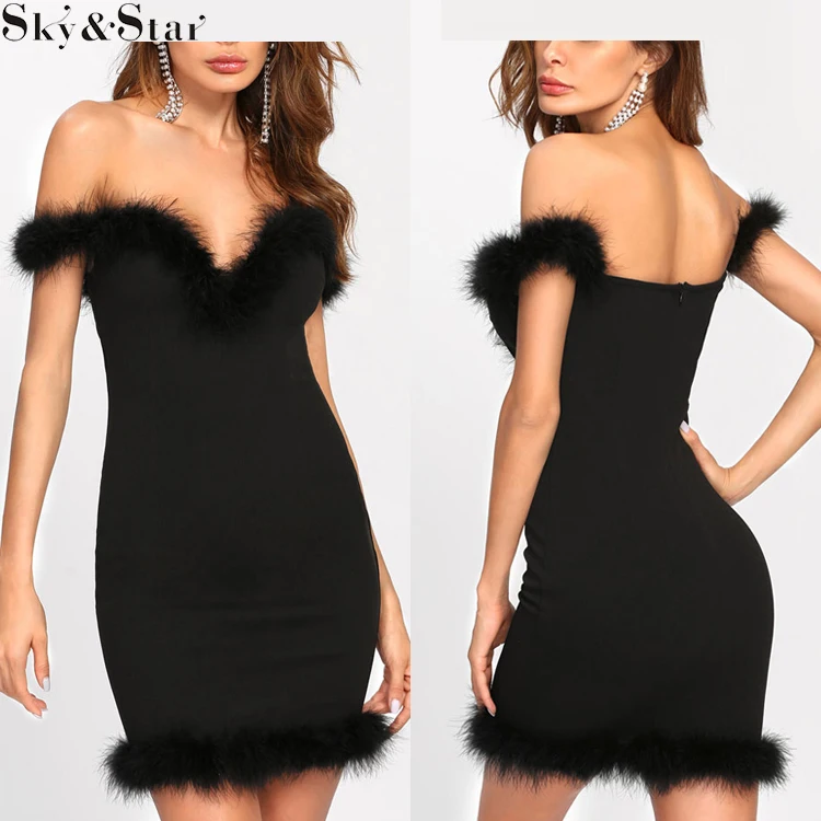 bodycon dress with fur trim