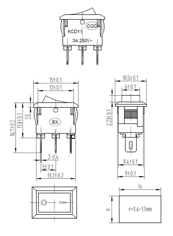 Ac 10a/250v 15a/125v 3 Pin Spdt On-off-on 2 Position Rocker Switch